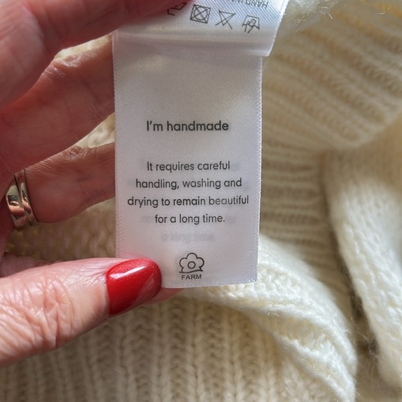 Farm Rio Floral Applique Lantern Sleeve Sweater Cream Mock Neck Trendy Sz S - Picture 13 of 16